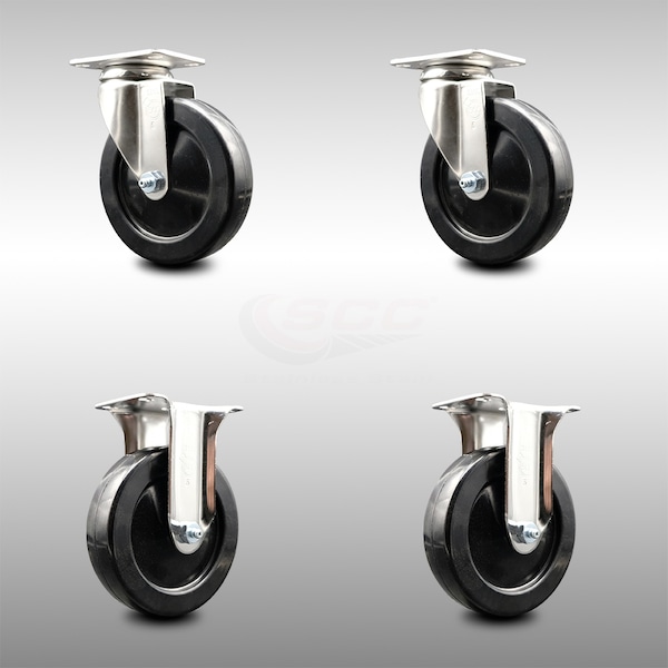 5 Inch 316SS Hard Rubber Wheel Swivel Top Plate Caster Rigid SCC, 2PK